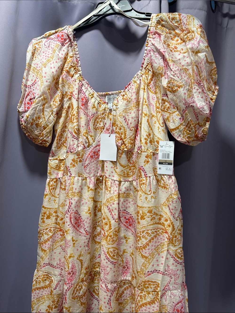 Jessica Simpson Cream Paisley Midi Dress with Peach & Gold Print